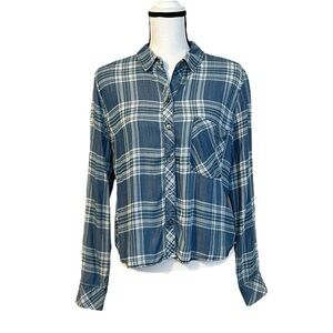 Rails Hunter Cropped Blue Plaid Shirt